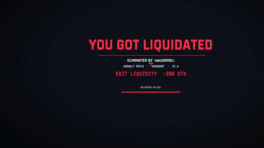 Death recap screen naming the killer, the weapon and the distance